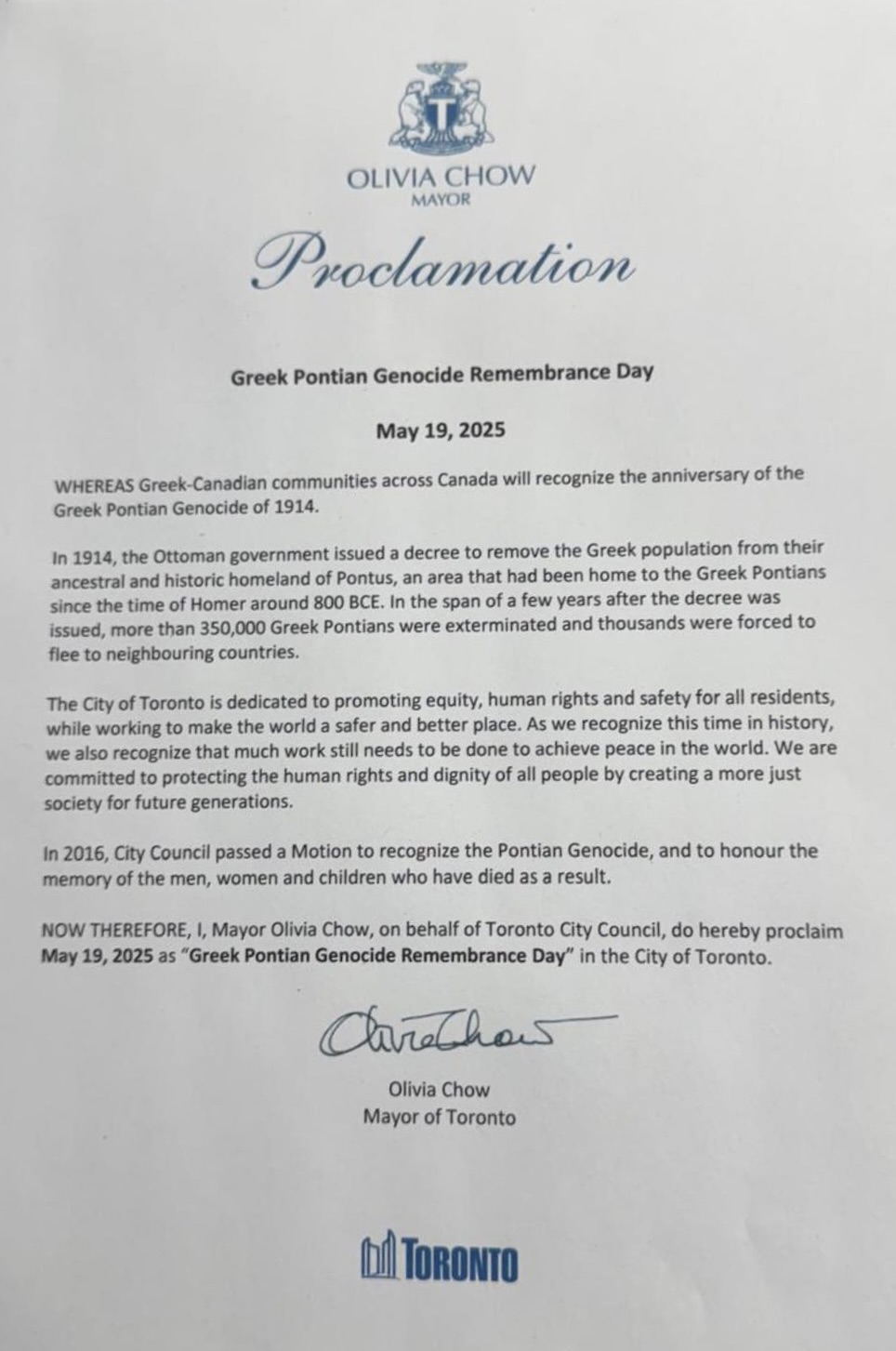 2025 Toronto - Greek Pontian Genocide Remembrance Day